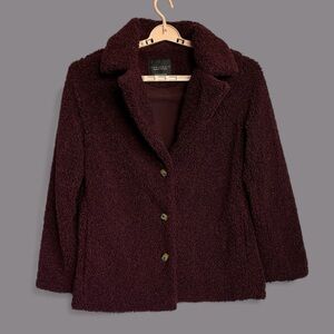 Sanctuary Wine Colored Jacket Women L Anthropologie Button Sherpa Cozy Soft EUC